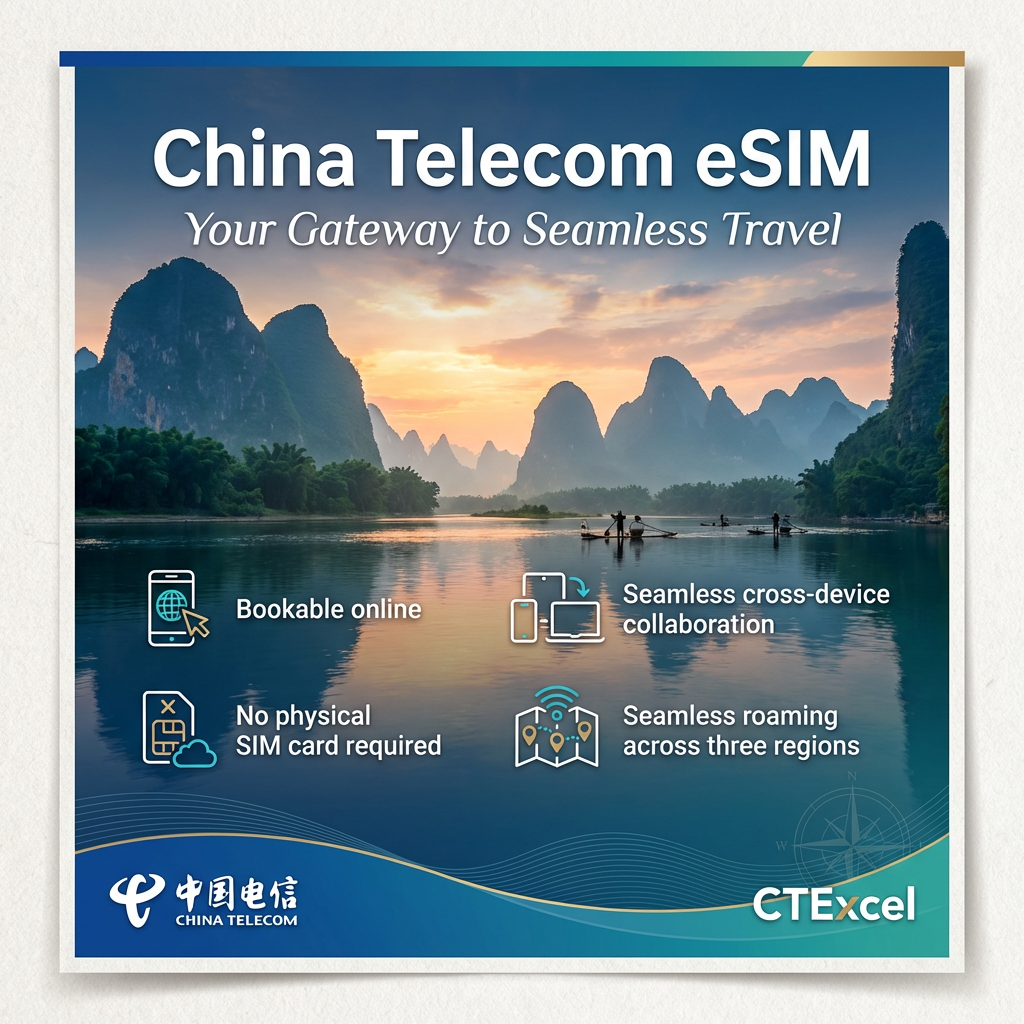 CTExcel eSIM by China Telecom: Virtual SIM Solution for Seamless Roaming, Support TikTok ChatGPT no need VPN, China mainland, HK, Macau